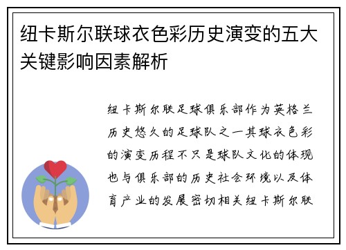 纽卡斯尔联球衣色彩历史演变的五大关键影响因素解析