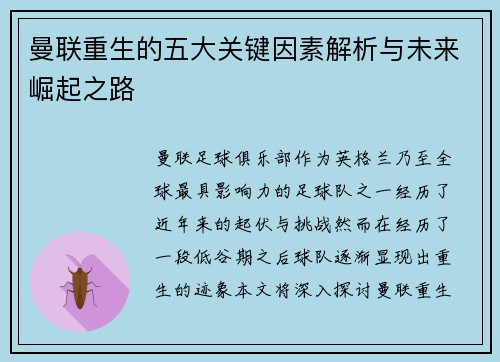 曼联重生的五大关键因素解析与未来崛起之路